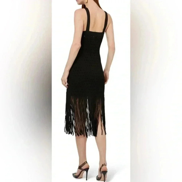 Sandro black wedding prom fringe flapper knitted  crochet strappy dress 38 - Picture 6 of 6
